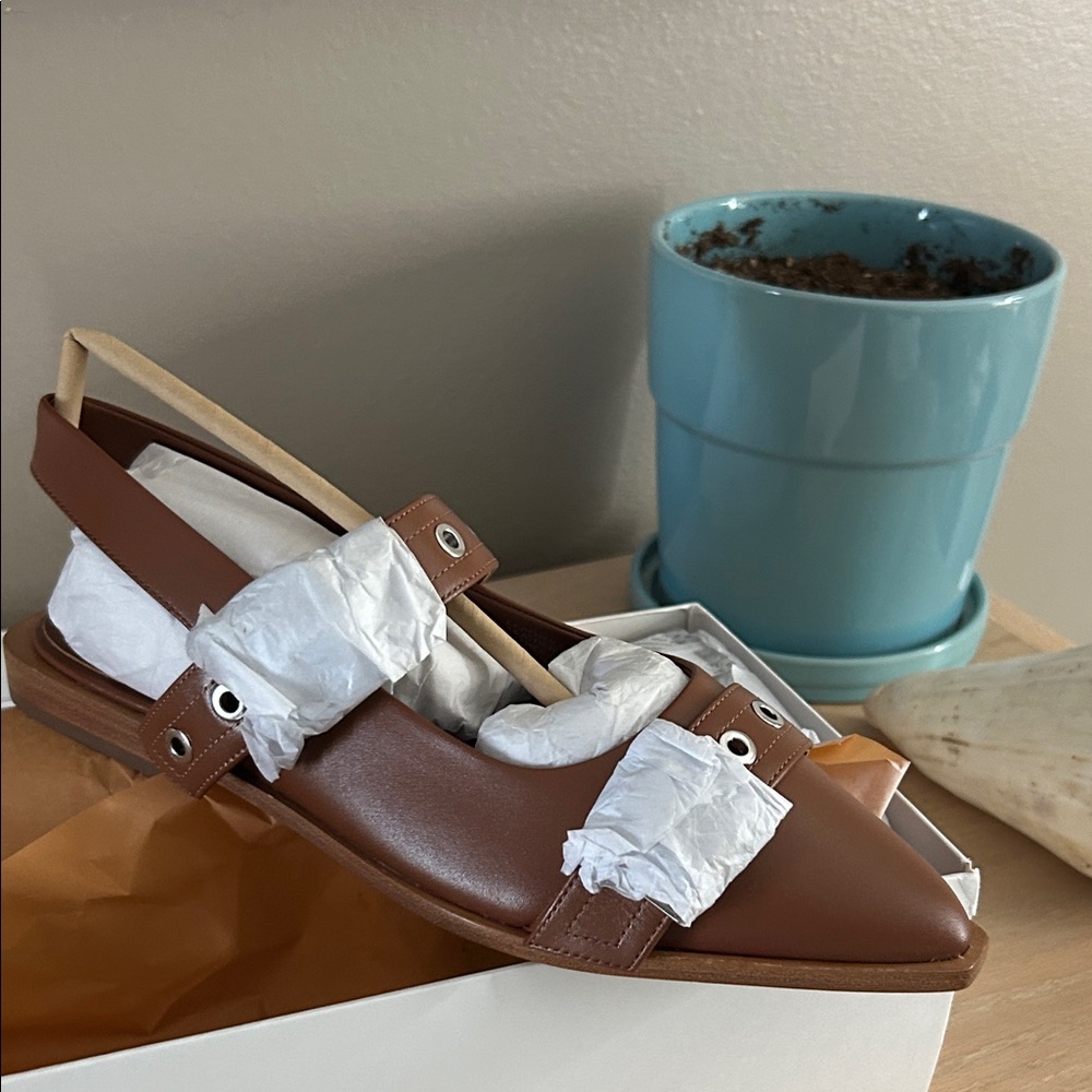 Quince Classic Leather Slingback Flats - Brown